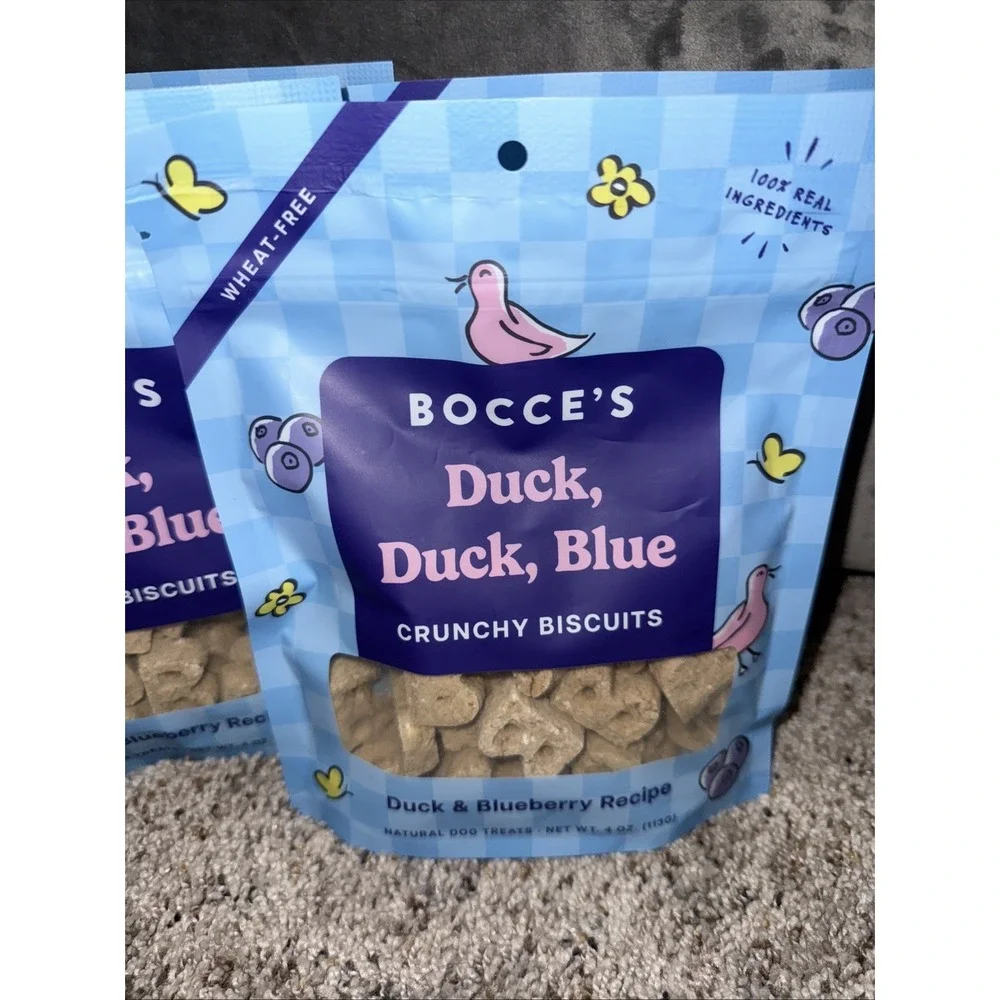 6‎ packs~Bocce's Bakery Crunchy Biscuits Duck Duck Blue Wheat Free Blueberry